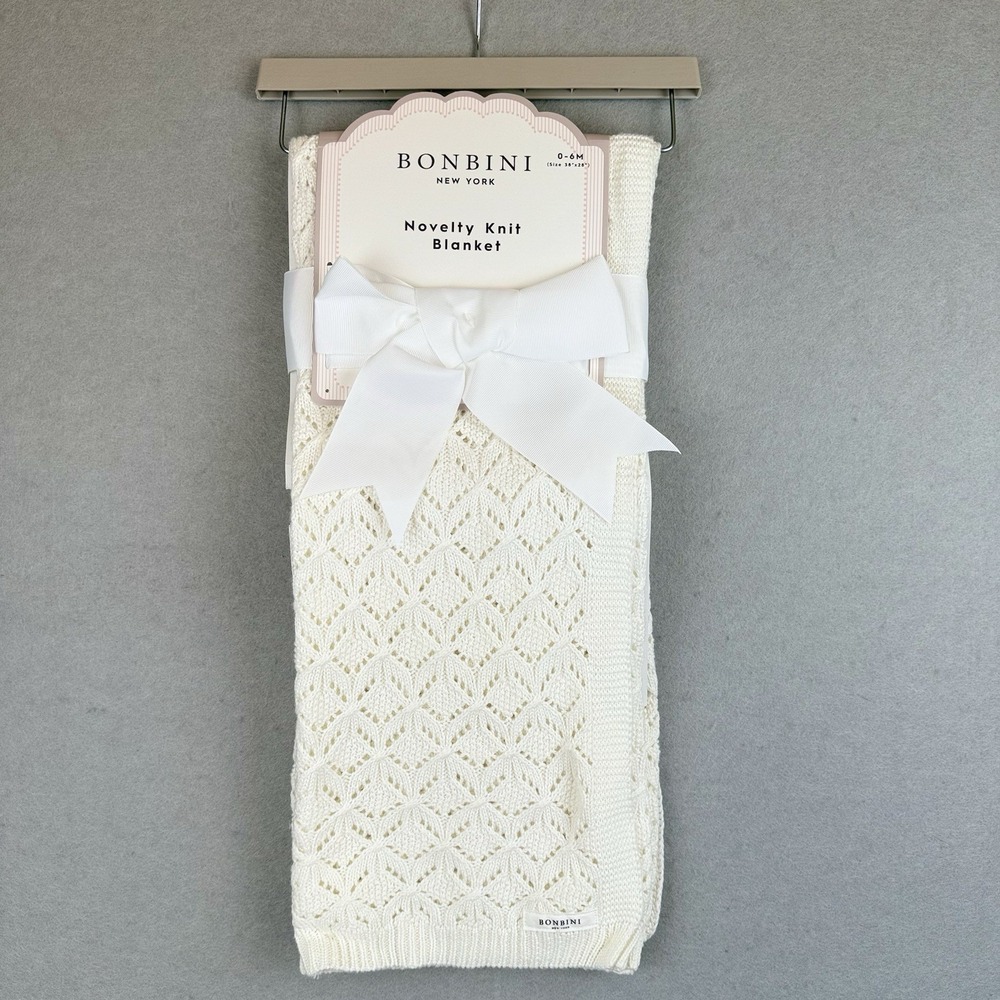 NEW Baby Blanket Bonbini White‎ Knit Rayon Bamboo Cotton Stepping Stones
